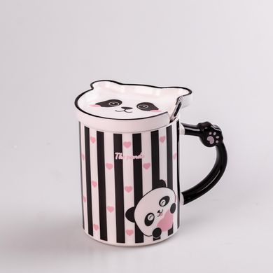 Чашка керамічна The Panda 350мл з блюдцем та ложкою кухоль із блюдцем і ложкою Смужка HPCY8369ST фото