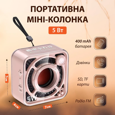 Переносная колонка с аккумулятором и микрофоном блютуз акустика портативная колонка с fm радио Розовый DW12P фото
