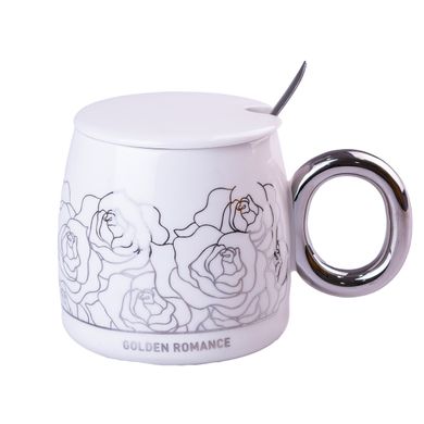 Чашка керамічна Golden Romance 400мл з кришкою і ложкою кухоль для чаю HP405W фото