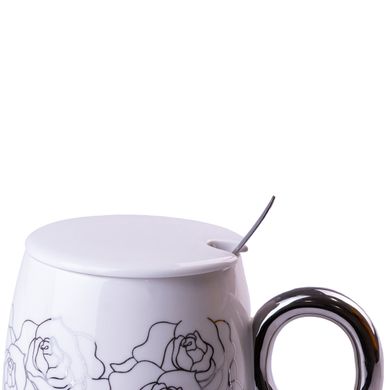 Чашка керамічна Golden Romance 400мл з кришкою і ложкою кухоль для чаю HP405W фото