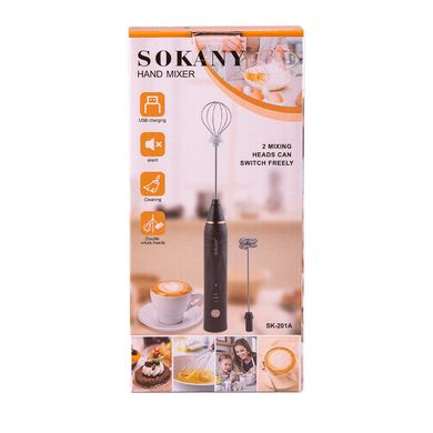 Спінювач молока Sokany SK-201A Hand Mixer USB 1200mAh White капучинатор для молока Чорний SK201AB фото