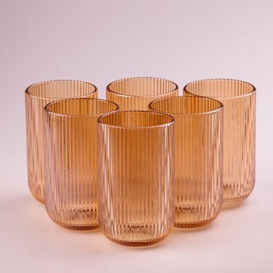 Ребристі склянки набір високих склянок 6 шт 400 мл Бурштиновий HP7113A фото