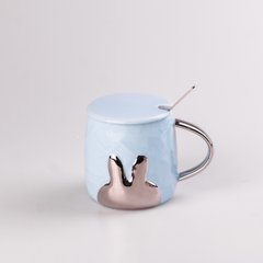 Кухоль керамічний Rabbit 300мл з кришкою та ложкою чашка з кришкою чашки для кави HPCYM0877BL фото