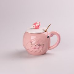 Чашка керамічна Flamingo 500мл з кришкою і ложкою чашки для кави Flowers HPCY8276FLAW фото