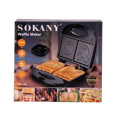 Вафельниця для тонких вафель Sokany електровафельниця бутербродниця 750 Вт дитяча на 2 вафлі SK128 фото