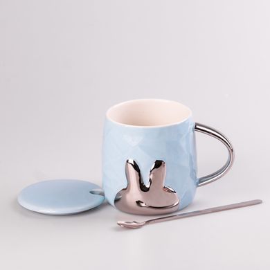 Кухоль керамічний Rabbit 300мл з кришкою та ложкою чашка з кришкою чашки для кави HPCYM0877BL фото