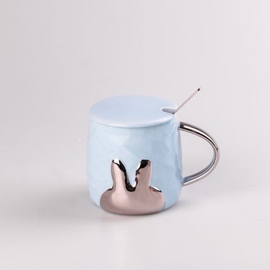 Кружка керамическая Rabbit 300мл с крышкой и ложкой чашка с крышкой чашки для кофе HPCYM0877BL фото