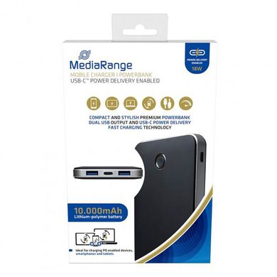 Зовнішній акумулятор (Power Bank) MediaRange MR753 - 10000mAh з USB-C Power Delivery Fast Charge Technology ws35924 фото
