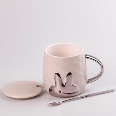 Кухоль керамічний Rabbit 300мл з кришкою та ложкою чашка з кришкою чашки для кави Бежевий HPCYM0877T фото