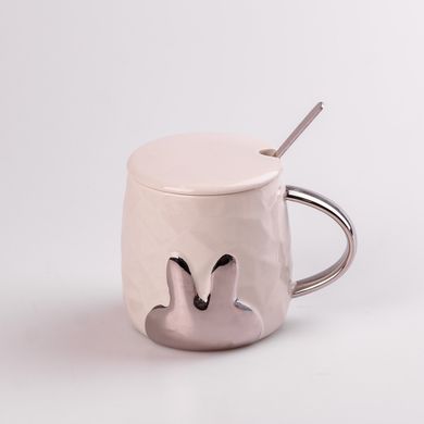 Кружка керамическая Rabbit 300мл с крышкой и ложкой чашка с крышкой чашки для кофе Бежевый HPCYM0877T фото