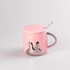 Кухоль керамічний Rabbit 300мл з кришкою та ложкою чашка з кришкою чашки для кави Рожевий HPCYM0877P фото