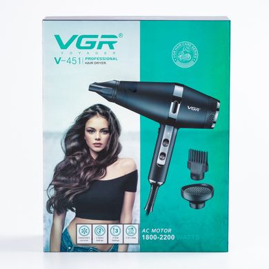 Фен для волосся професійний з концентратором 2000 Вт іонізація 2 режими роботи VGR V-451 HPV451 фото