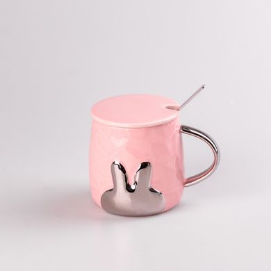 Кружка керамическая Rabbit 300мл с крышкой и ложкой чашка с крышкой чашки для кофе Розовый HPCYM0877P фото