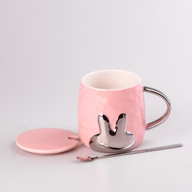 Кухоль керамічний Rabbit 300мл з кришкою та ложкою чашка з кришкою чашки для кави Рожевий HPCYM0877P фото