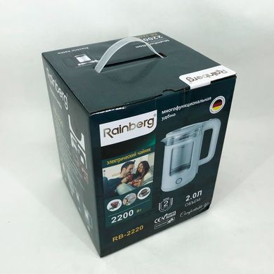 Електрочайник Rainberg RB-2220 скляний дисковий прозорий. Чайник із підсвічуванням 2200W. Колір: білий ws65761-1 фото