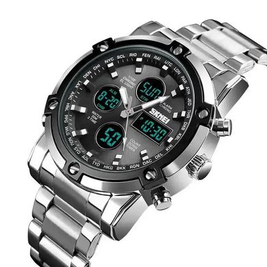 Часы наручные мужские SKMEI 1389SIBK SILVER-BLACK, модные мужские часы. Цвет: серебряный + черный ws98717-2 фото