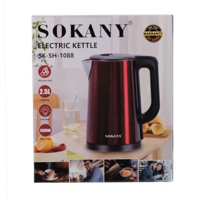 Электрочайник 2.5 литров Sokany чайник электрический 1500 Вт бесшумный дисковый Черный SKSH1088B фото