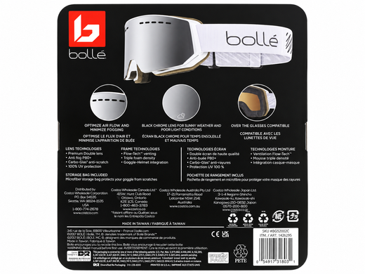 Маска гiрськолижна Bolle Ski Mask Small Fit (Cta. 1-3) black chrome lens sunny wether & light white BG52002C фото