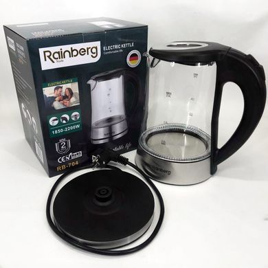 Чайник електричний скляний електрочайник з LED підсвічуванням Rainberg RB-704 2 л 2200 Вт ws16997 фото