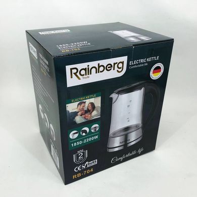 Чайник электрический стеклянный электрочайник с LED подсветкой Rainberg RB-704 2 л 2200 Вт ws16997 фото