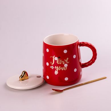 Чашка керамічна Love 400мл з кришкою та ложкою чашка з кришкою Червоний HPCY8263R фото