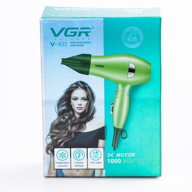 Фен для волосся з концентратором 1000 Вт іонізація 2 режими роботи Зелений HPV432GR фото
