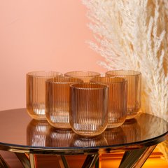 Склянка для напоїв фігурна прозора ребриста з товстого скла набір 6 шт Бурштиновий HP7112A фото