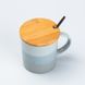 Чашка з бамбуковою кришкою та ложкою керамічна 350 мл Сіра HP7201G фото 3