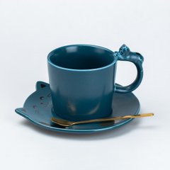 Чашка з блюдцем та ложкою керамічна 250 мл "Кошеня" Синя HP7202BL фото