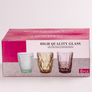 Склянка для напоїв фігурна гранована з товстого скла набір 6 шт Рожевий HP032P фото