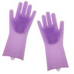 Силіконові рукавички Magic Silicone Gloves Pink для прибирання чистки миття посуду для будинку. DW-781 Колір фіолетовий 12026 фото