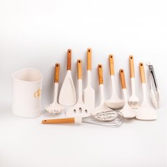 Набір кухонного приладдя на підставці 12 штук кухонні аксесуари силіконові з дерев'яною ручкою YRUR9 фото