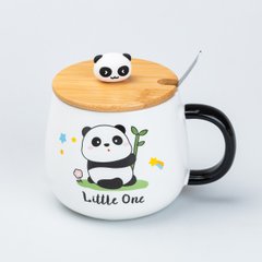 Чашка 450 мл з бамбуковою кришкою та ложкою керамічна Панда "Little One" HP7203B фото