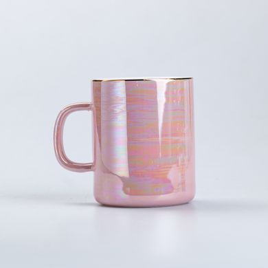 Чашка керамічна Glaze 420мл у дзеркальній перламутровій глазурі кухоль для чаю з кришкою Рожевий HPCYM0763P фото