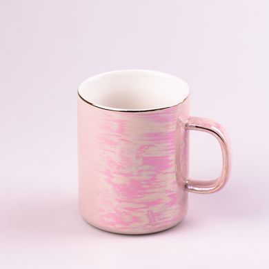 Чашка керамическая Glaze 420мл в зеркальной перламутровой глазури кружка для чая с крышкой Розовый HPCYM0763P фото