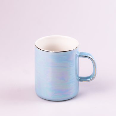 Чашка керамическая Glaze 420мл в зеркальной перламутровой глазури кружка для чая с крышкой Голубой HPCYM0763BL фото