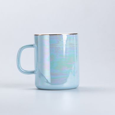 Чашка керамическая Glaze 420мл в зеркальной перламутровой глазури кружка для чая с крышкой Голубой HPCYM0763BL фото