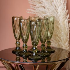 Бокал граненый из толстого стекла фужеры набор бокалов для шампанского 6 штук Зеленый HP036GR фото