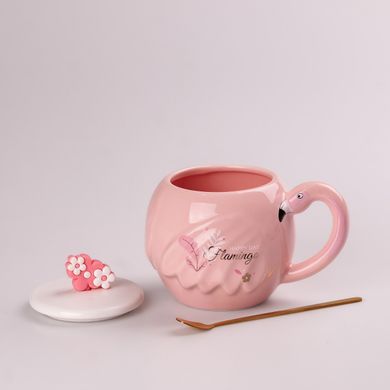 Чашка керамічна Flamingo 500мл з кришкою і ложкою чашки для кави HPCY8276FLAM фото