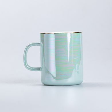 Чашка керамічна Glaze 420мл у дзеркальній перламутровій глазурі кухоль для чаю з кришкою Бірюзовий HPCYM0763T фото