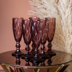Бокал граненый из толстого стекла фужеры набор бокалов для шампанского 6 штук Розовый HP036P фото