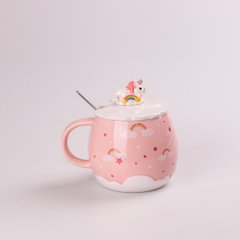 Чашка керамическая Rainbow Ceramic Mug 400ml с крышкой и ложкой кружка для чая с крышкой HPCY8278P фото